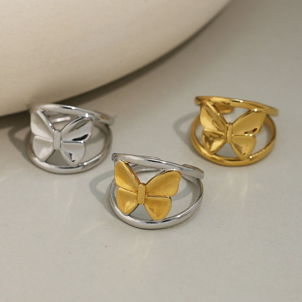 1 Piece Simple Series Casual Butterfly Stainless Steel   Gold Color  Minimalist Rings h5Picture6