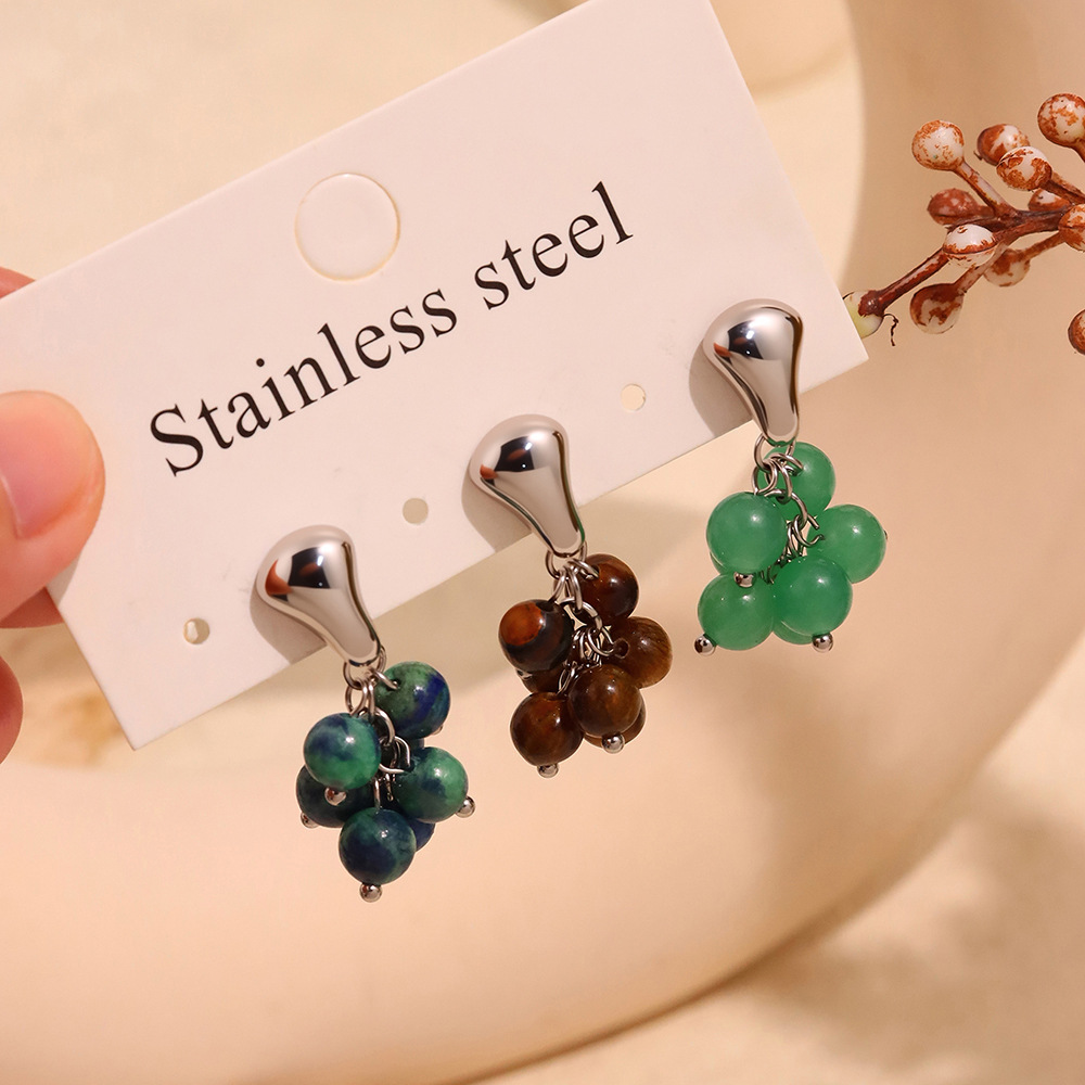 1 Pair Gorgeous Natural Stone Tassel Stainless Steel Gold Color Women's Drop Earrings h5Picture3