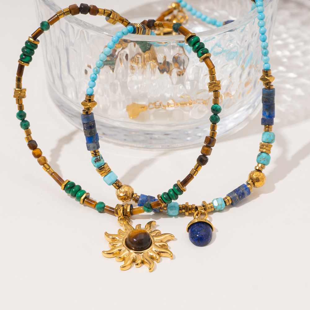 1 Piece Classic Series Elegant Sun Natural Stones Gold Color Women's Beaded Necklaces h5Picture5