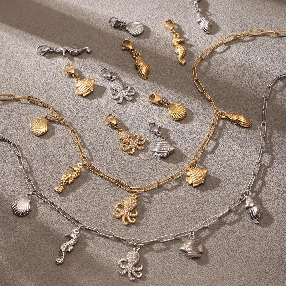 1 Piece Marine Organism Stainless Steel Gold Color Women's Pendant Necklaces h5Picture5