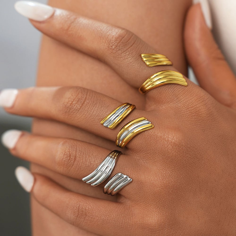 1 Pair Simple Series Daily Strip Stainless Steel   Gold Color  Minimalist Rings Picture7