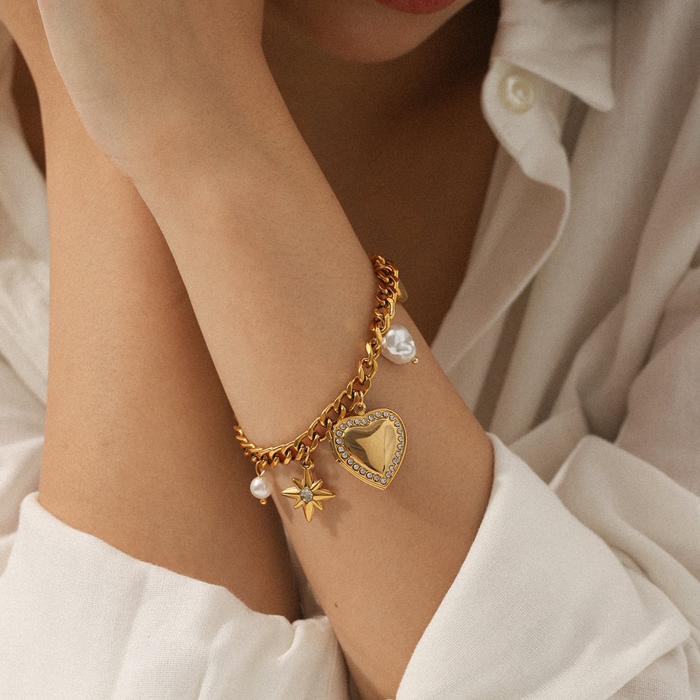 1 Piece Daily Heart Stainless Steel Gold Color Zircon Women's Charm Bracelets h5Picture6