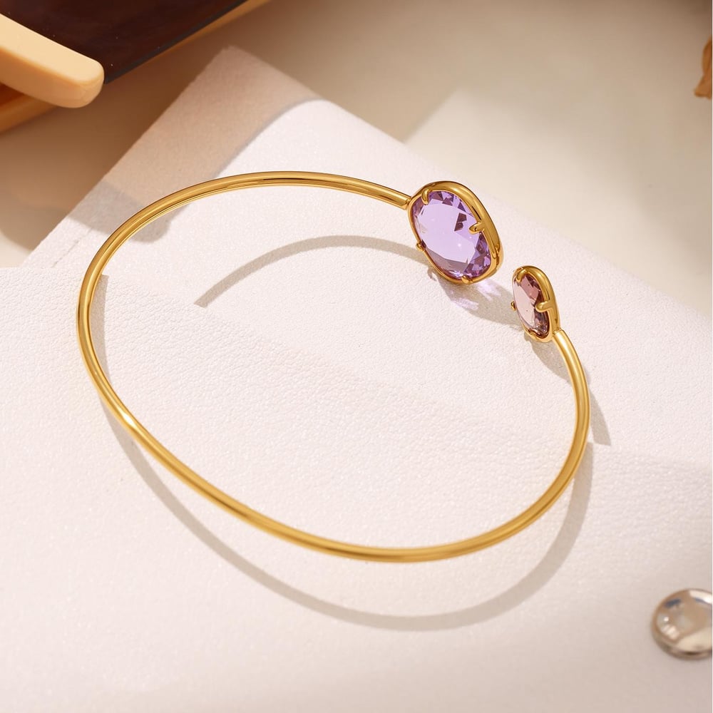 1 Pair Luxurious Rectangle Stainless Steel Gold Color Women's Bangles Picture5