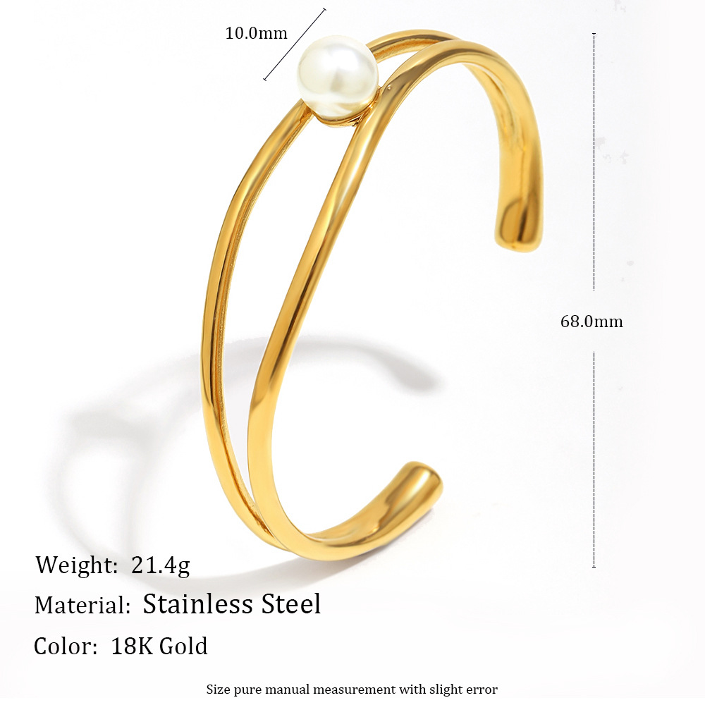 1 Piece Simple Series Elegant Circle Stainless Steel Artificial Pearl Women's Bangles h5Picture2
