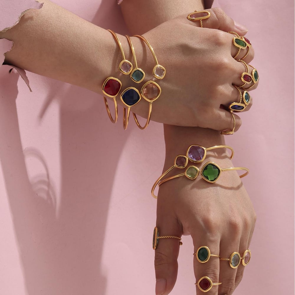 1 Pair Luxurious Rectangle Stainless Steel Gold Color Women's Bangles Picture9