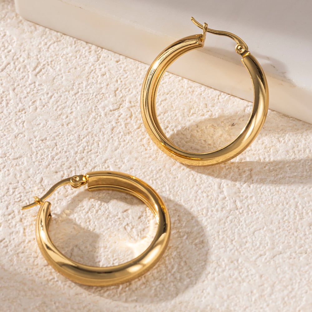 1 Pair Stainless Steel Gold Color Hoop Earrings Picture4