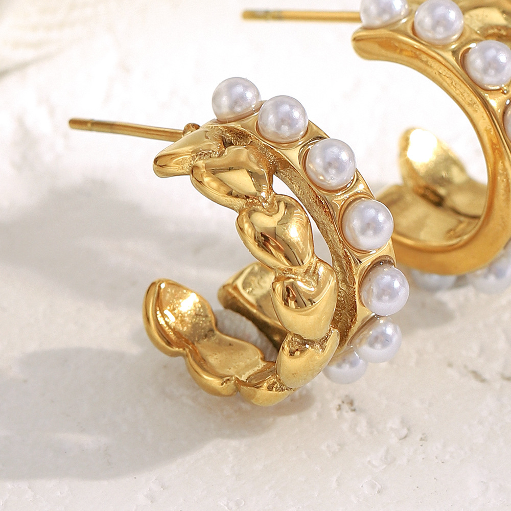 1 Pair Heart Stainless Steel Gold Color Hoop Earrings Picture5