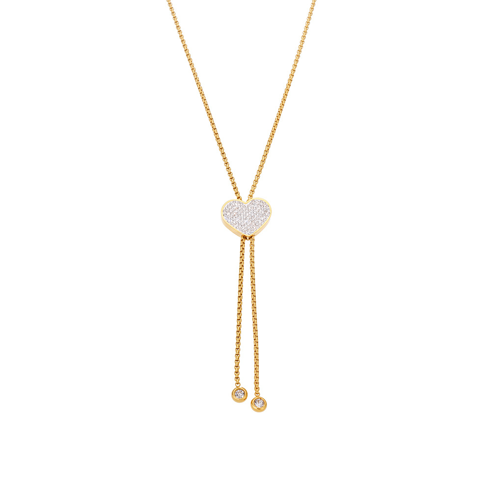 1 collar con colgante de corazón delicado de acero inoxidable con circonitas de color dorado para mujer