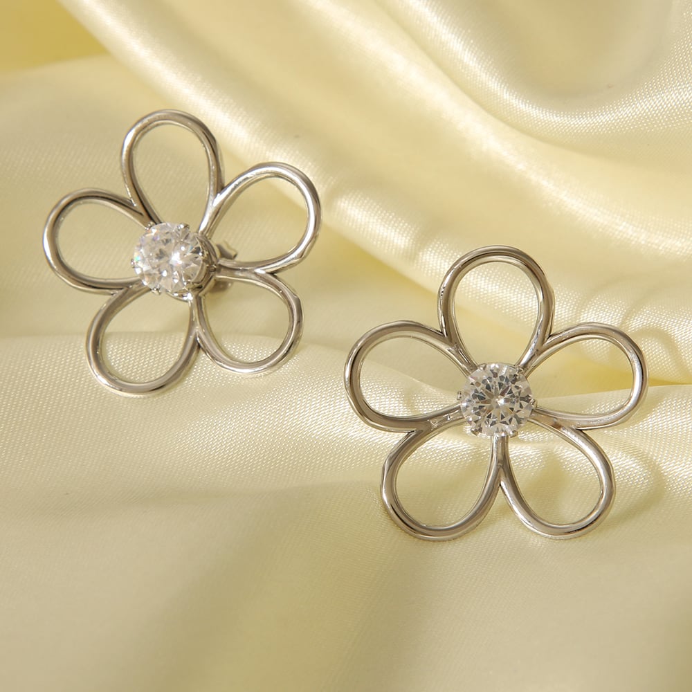 1 Pair Modern Flower Stainless Steel Gold Color Women's Stud Earrings h5Picture7