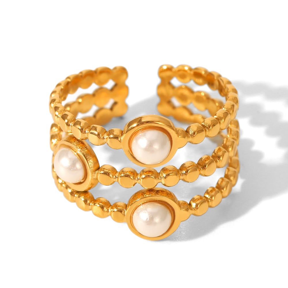 1 Piece Daily Flower Beads Stainless Steel  Pearl Statement Rings