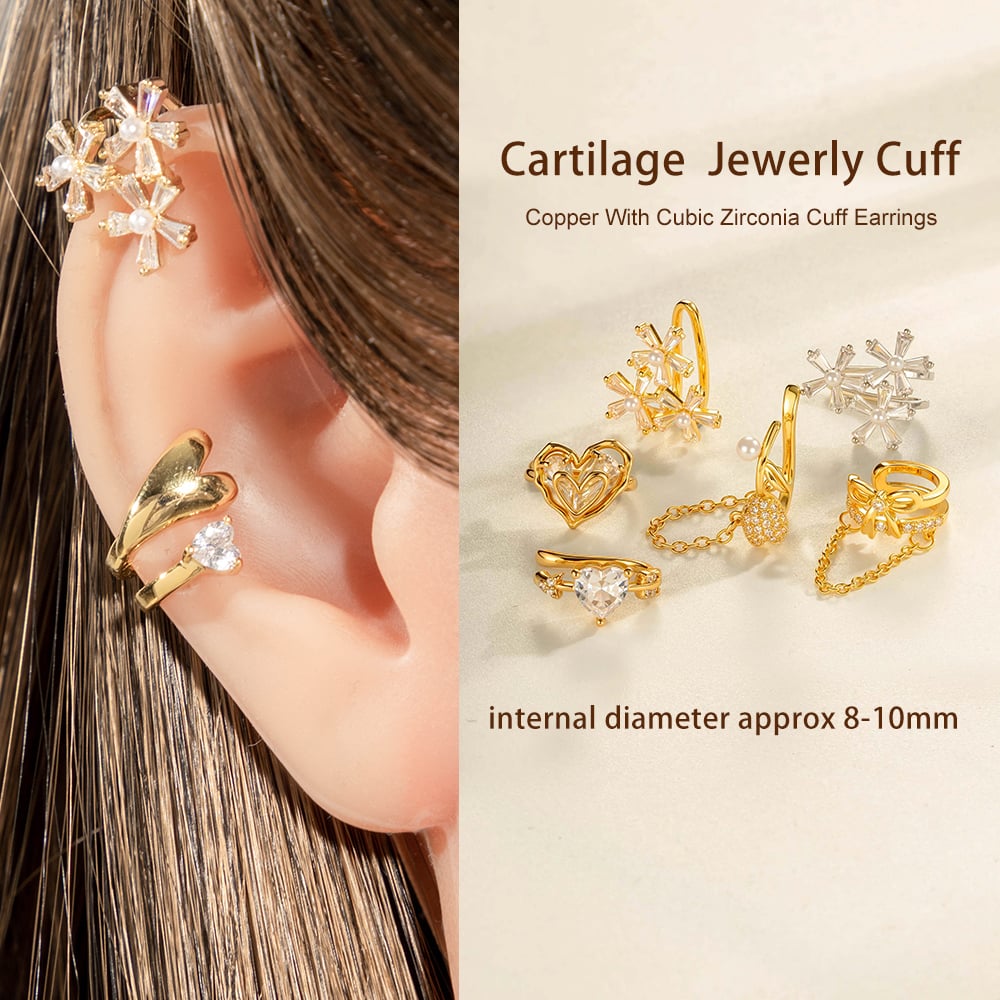 1 Piece Bow Knot Butterfly Copper Gold Color Zircon Clip-On Earring Picture4