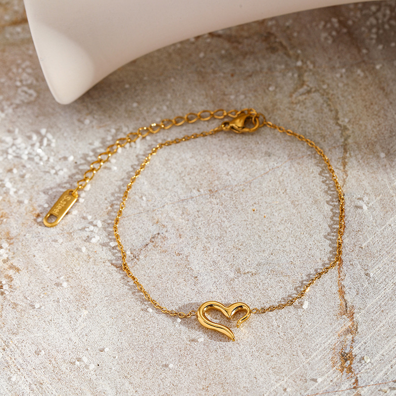 1 Piece Simple Heart Stainless Steel Gold Color Charm Bracelet h5Picture5
