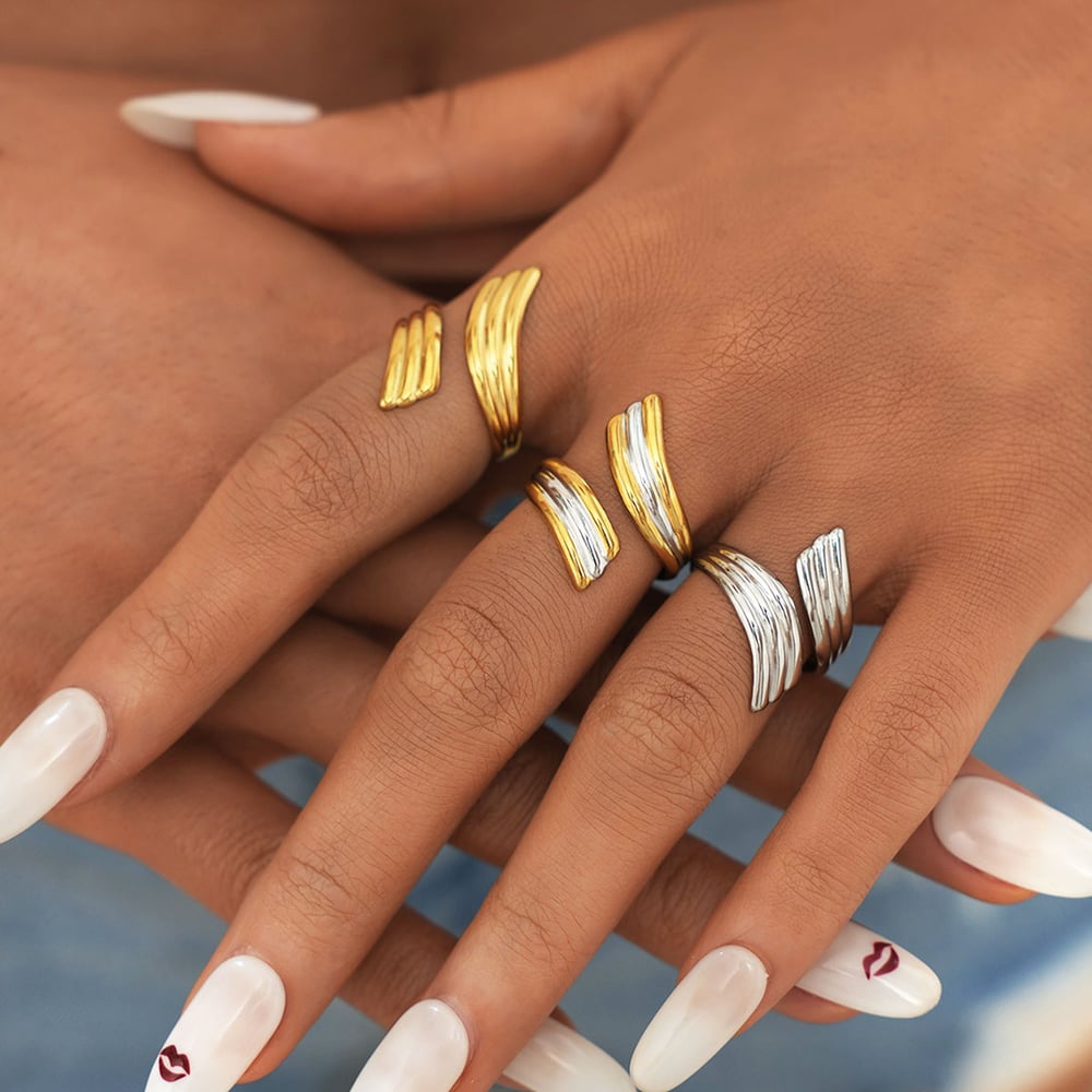 1 Pair Simple Series Daily Strip Stainless Steel   Gold Color  Minimalist Rings Picture3