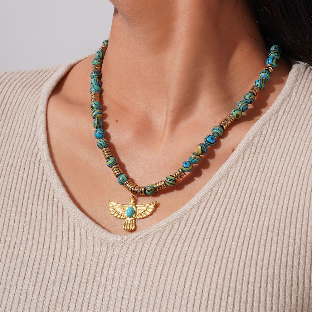 1 Piece Classic Eagle Natural Stones Gold Color Women's Beaded Necklaces h5Picture4