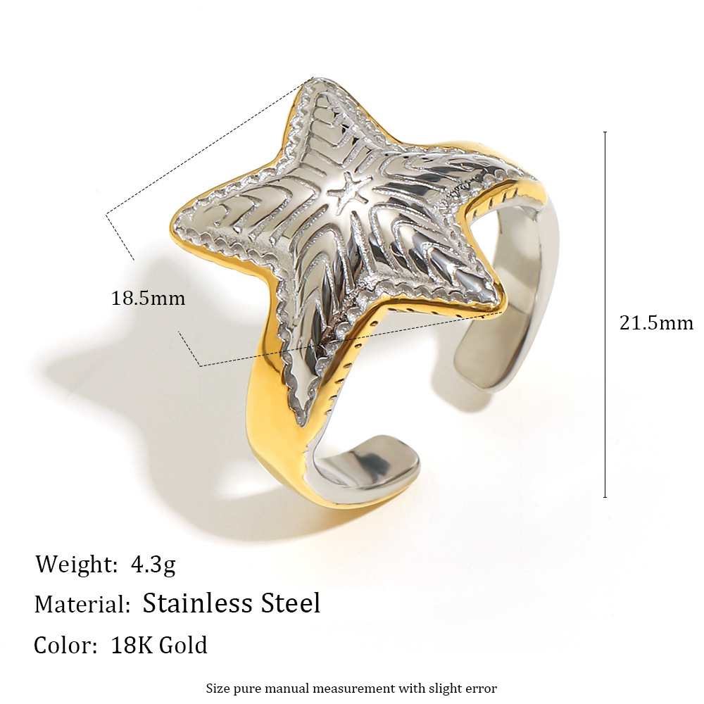 1 Piece Modern Star Mixed Color Stainless Steel Statement Rings h5Picture6