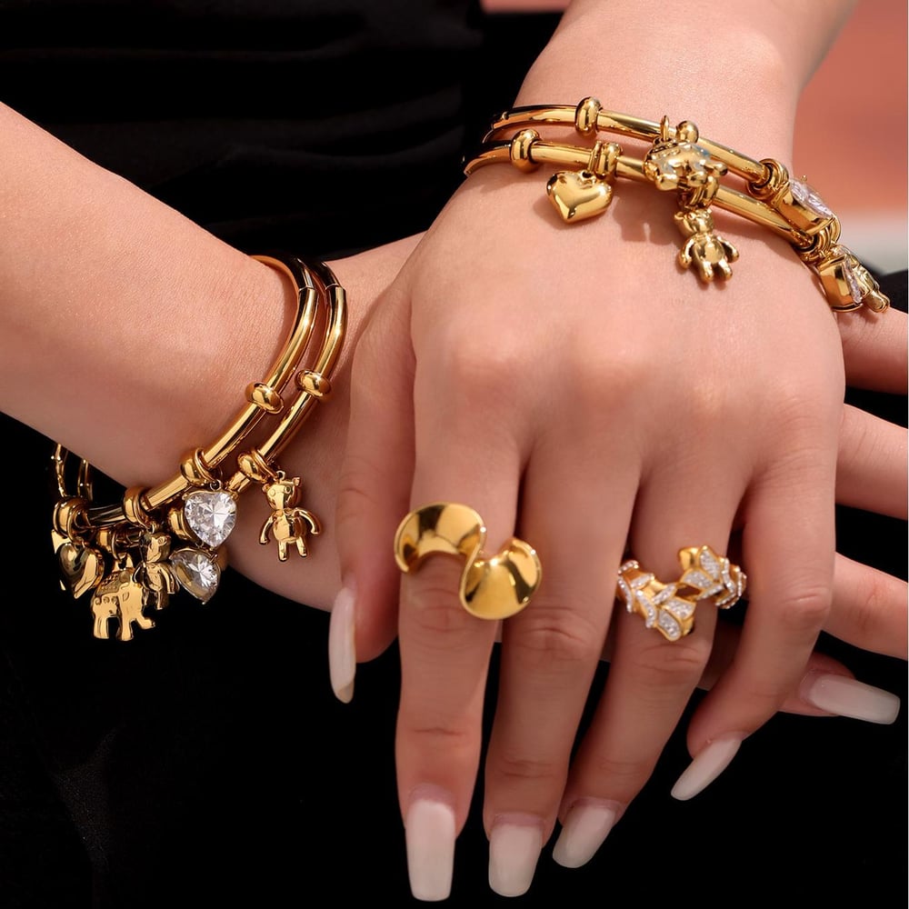 1 Piece Cute Bear Stainless Steel Gold Color Women's Charm Bracelets h5Picture2