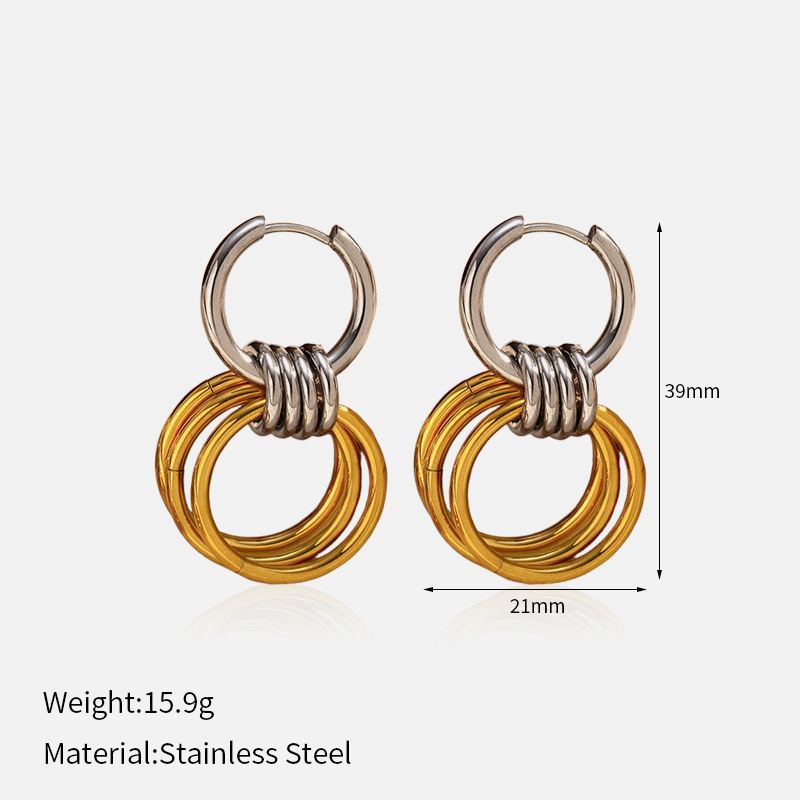 1 Pair Simple Circle Stainless Steel Gold Color Drop Earrings