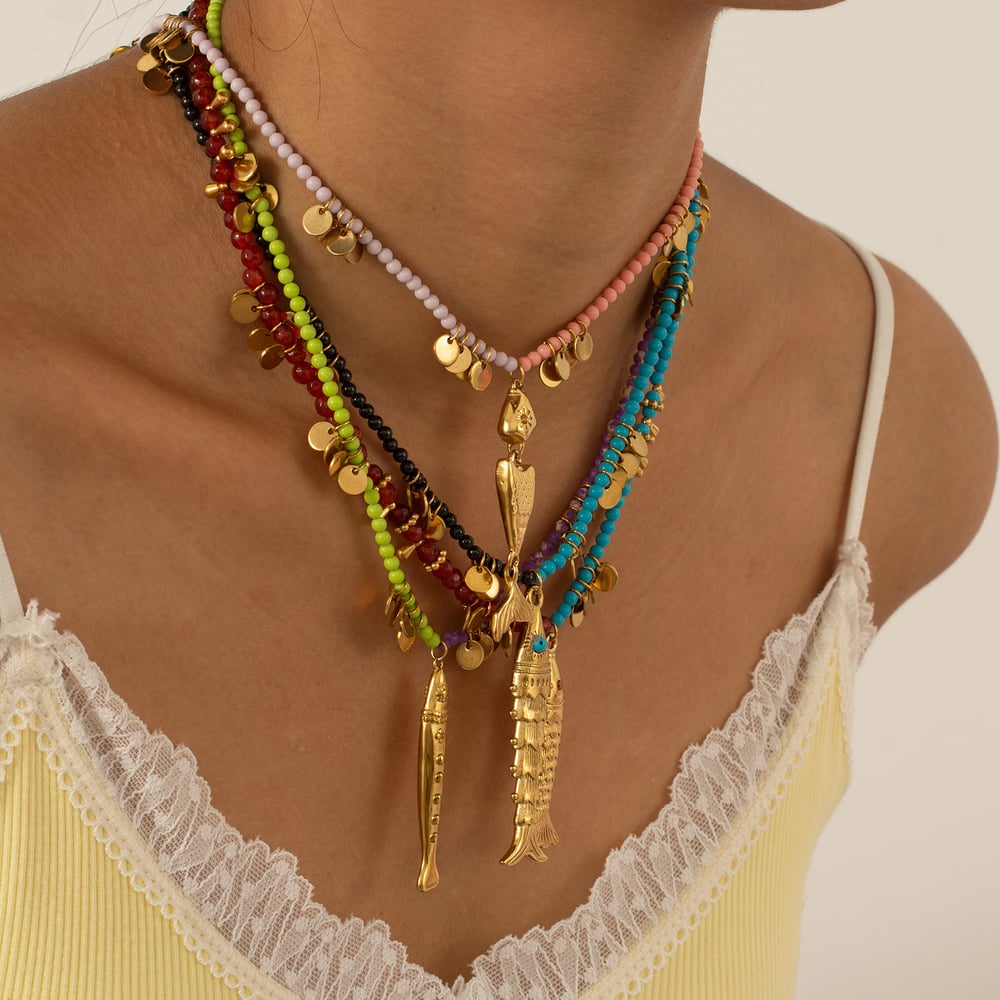 1 Piece Vivid Fish Stainless Steel Gold Color Women's Beaded Necklaces h5Picture2