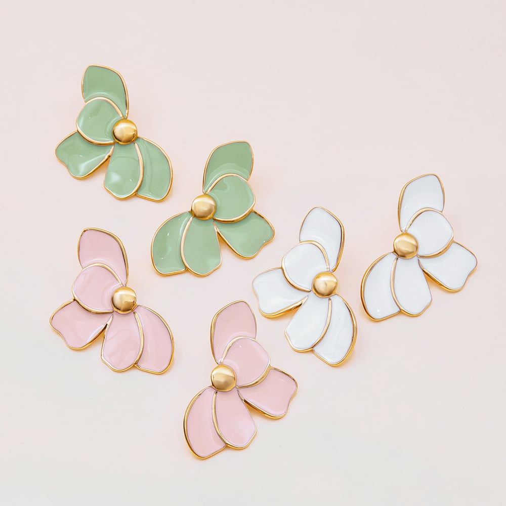 1 Pair Elegant Flower Stainless Steel Gold Color Women's Stud Earrings h5Picture9