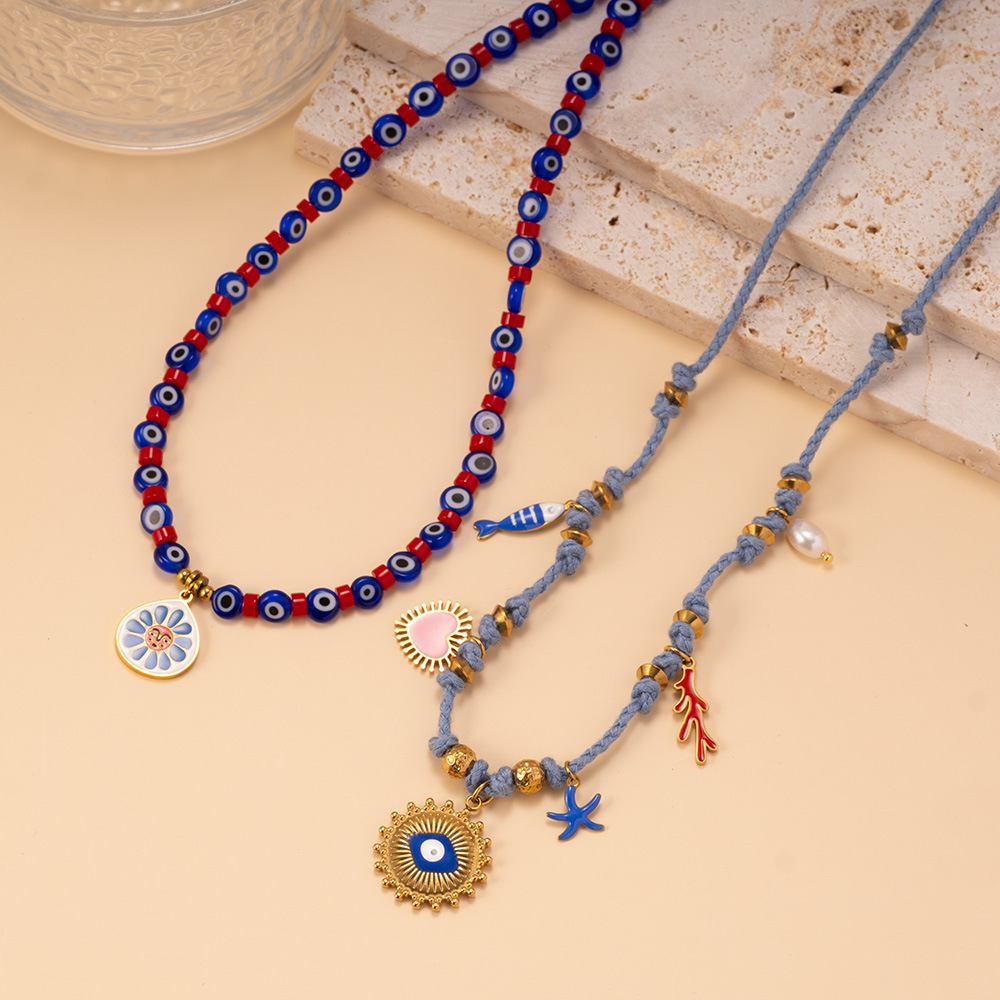 1 Piece Elegant Devil's Eye Natural Stones Gold Color Women's Beaded Necklaces h5Picture4