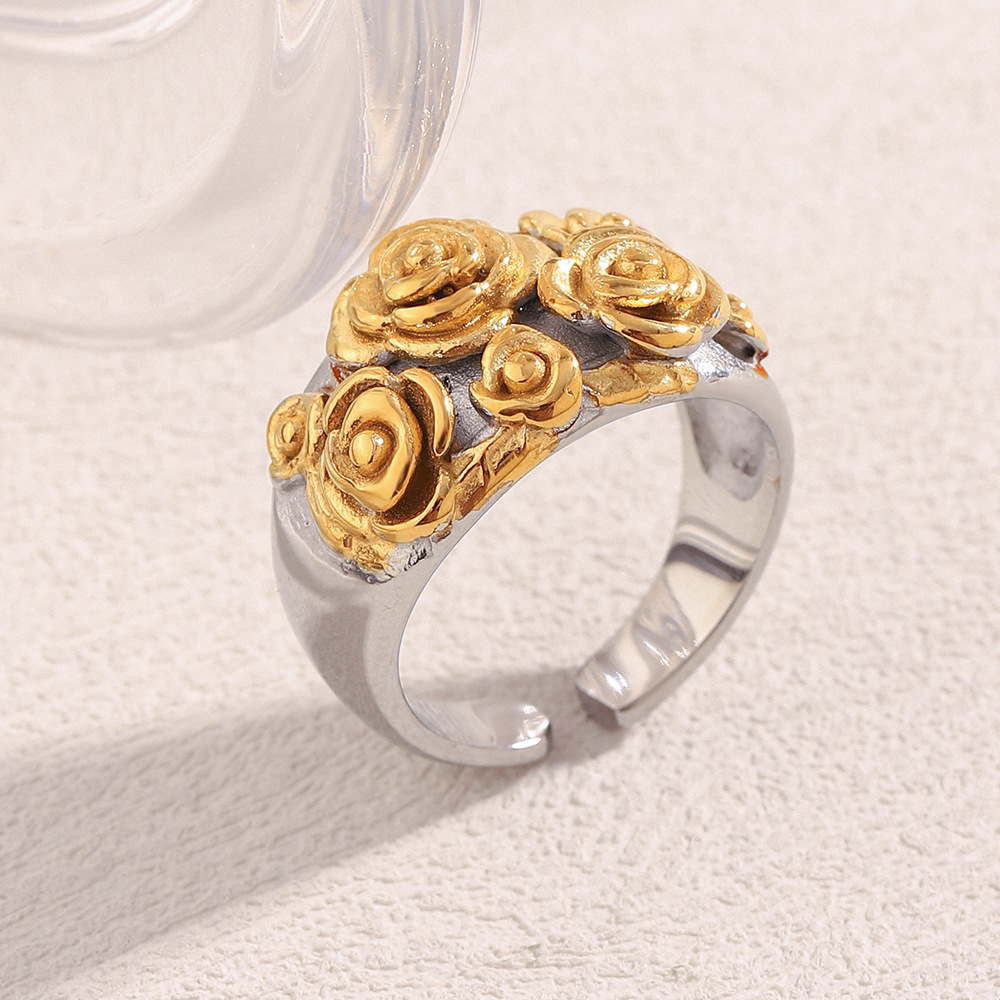 1 Piece Romantic Flower Stainless Steel Gold Color Statement Rings h5Picture4