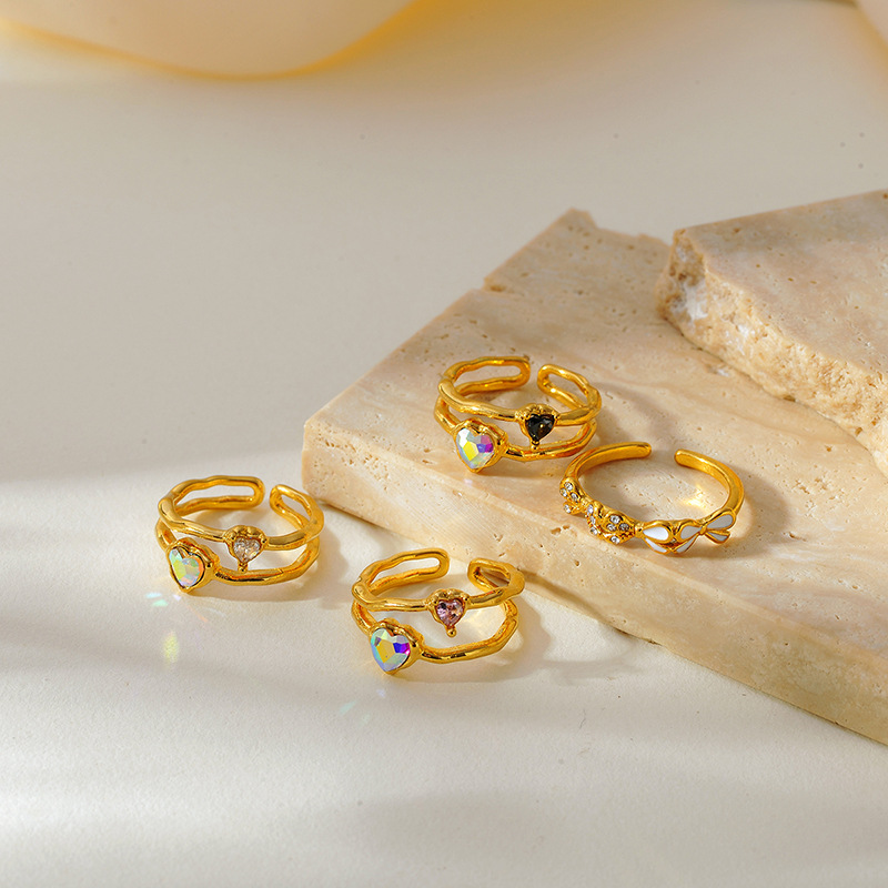 Romantic Series Daily Heart Stainless Steel  Women's Gemstone Rings h5Picture2