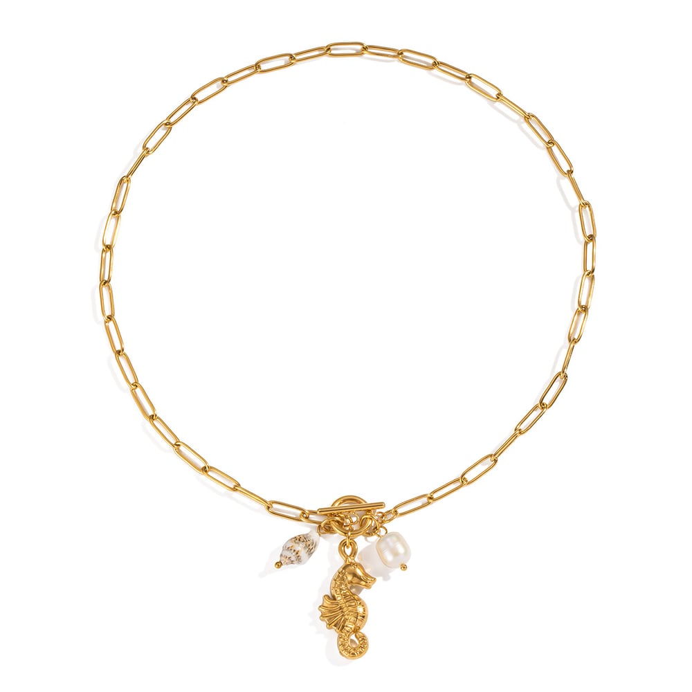 1 Piece Sea Horse Stainless Steel Gold Color Pendant Necklace h5Picture5