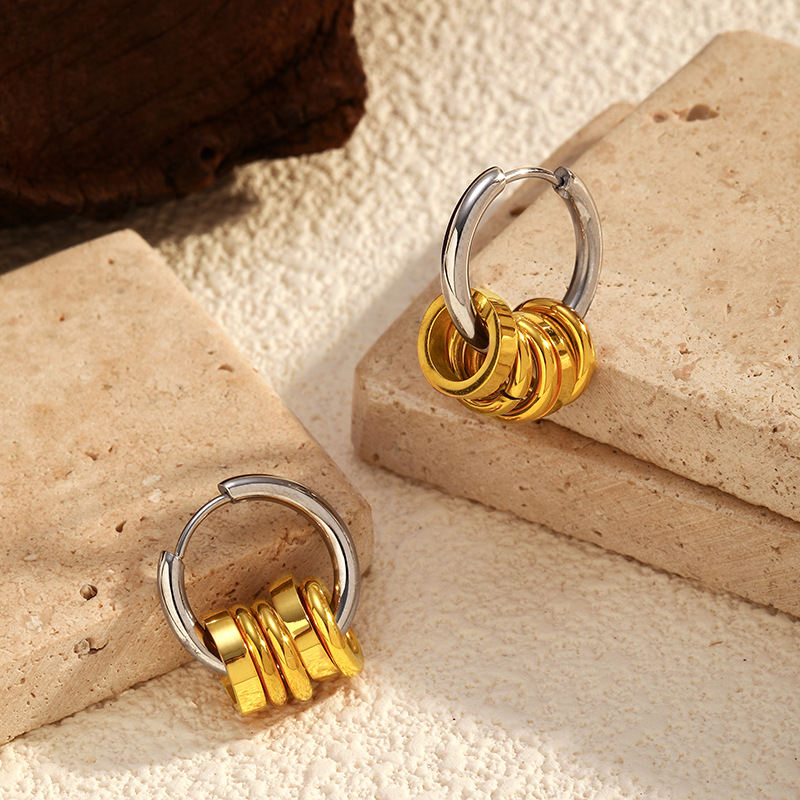 1 Pair Simple Circle Stainless Steel Gold Color Drop Earrings h5Picture5