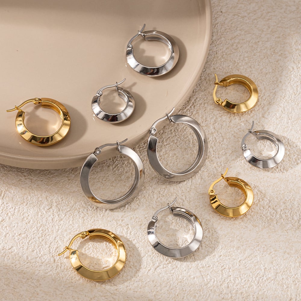 1 Pair Stainless Steel Gold Color Hoop Earrings Picture3