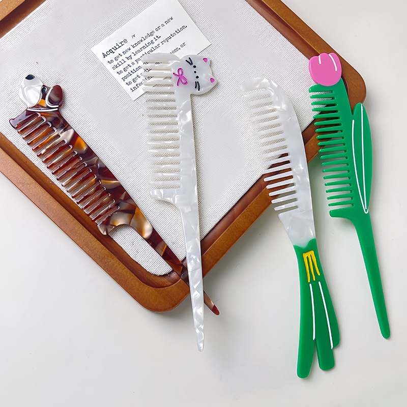 1 Piece Tulip Shape Cellulose Acetate Sheet Women's Combs h5Picture4