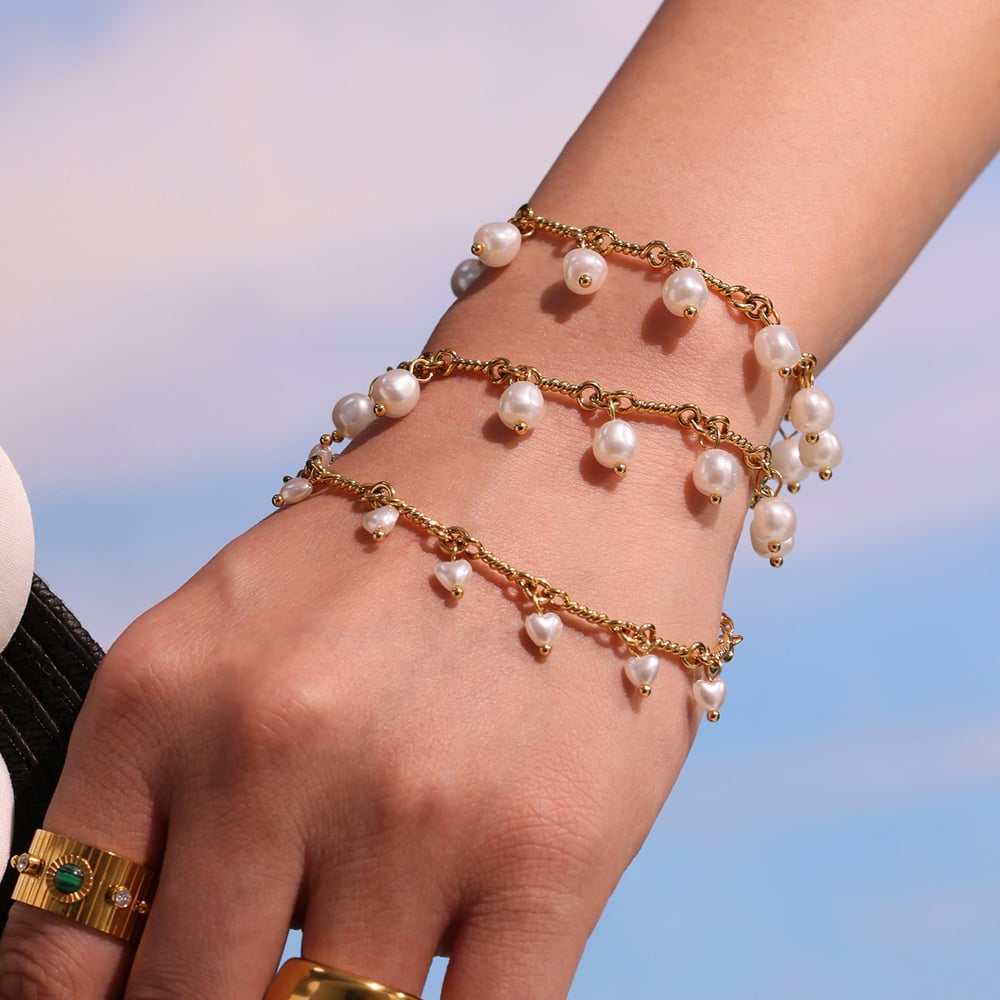 1 Piece Classic Pearl Beads Stainless Steel Gold Color Women's Necklaces Sets Picture3