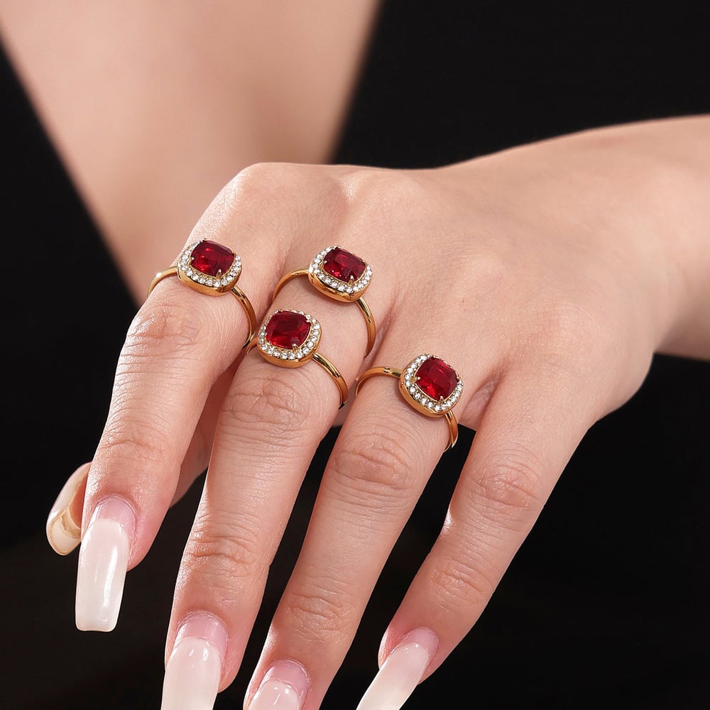 1 Piece Classic Square Stainless Steel Gold Color Red Zircon Women's Jewelry Sets Picture5