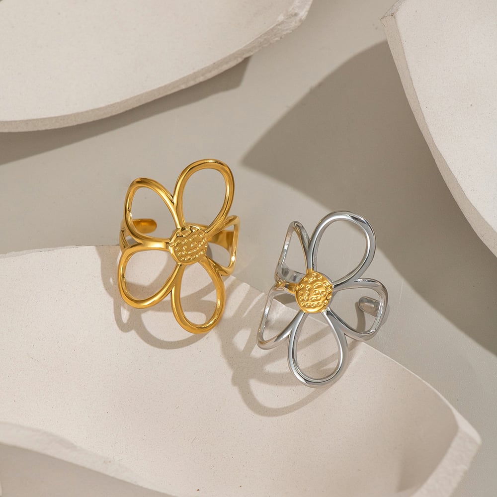 1 Piece Simple  Daily Flower Stainless Steel  Gold Color  Statement Rings Picture3