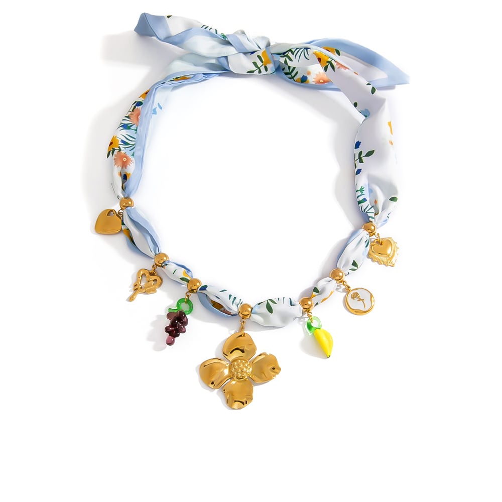 1 Piece Flower Fabric Pendant Necklace