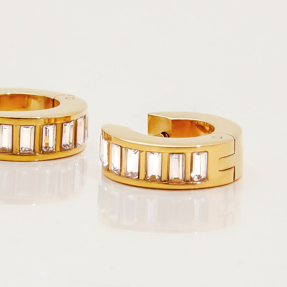 1 Pair Luxurious Solid Color Stainless Steel Gold Color Women's Hoop Earrings h5Picture5