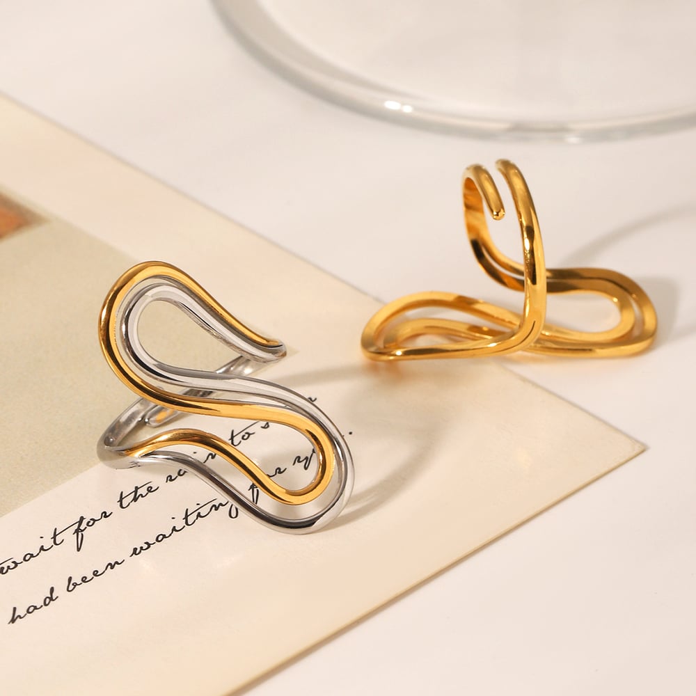 Casual Geometric Stainless Steel  Gold Color Women's Adjustable Rings h5Picture5