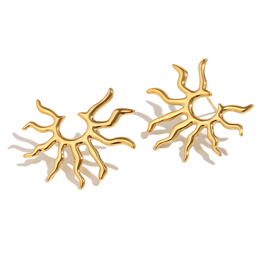 1 Pair Simple Series Vacation Sun Stainless Steel  Gold Color Women's Stud Earrings