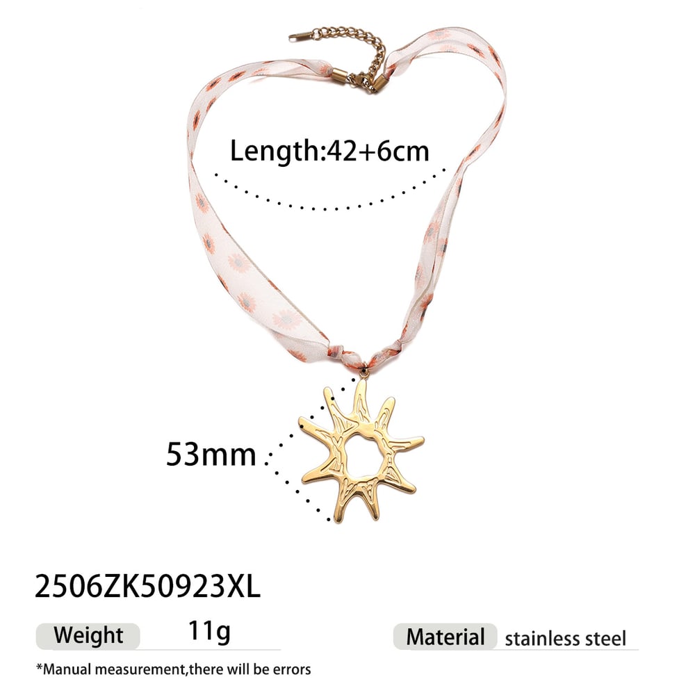 1 collar romántico con colgante de tela de acero inoxidable color dorado.