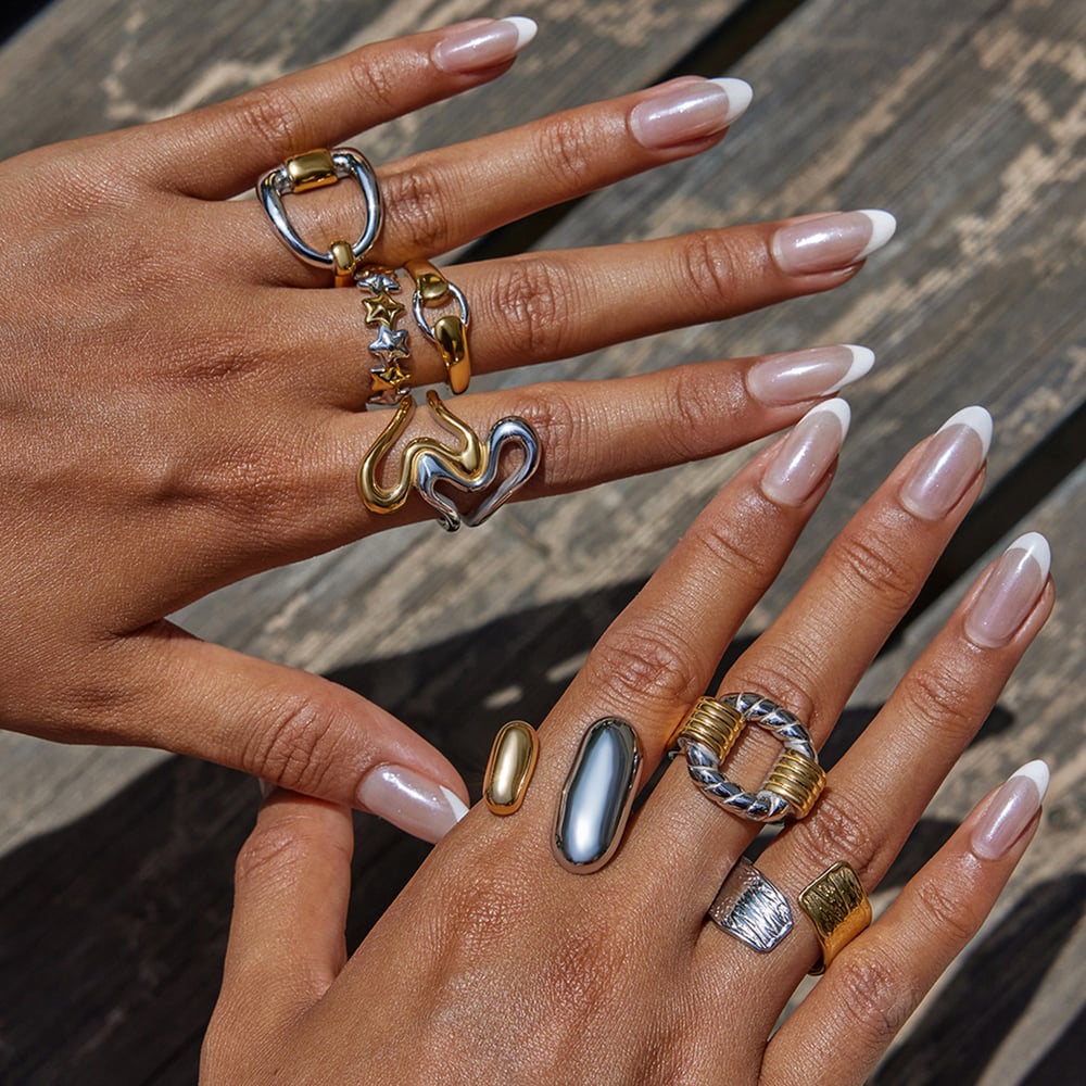 1 Piece Modern Rectangular Stainless Steel Gold Color Statement Rings Picture4