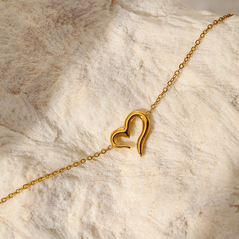 1 Piece Simple Heart Stainless Steel Gold Color Charm Bracelet h5Picture3