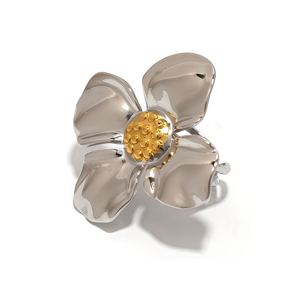 Light Luxury Simple Flower Stainless Steel  Statement Rings 