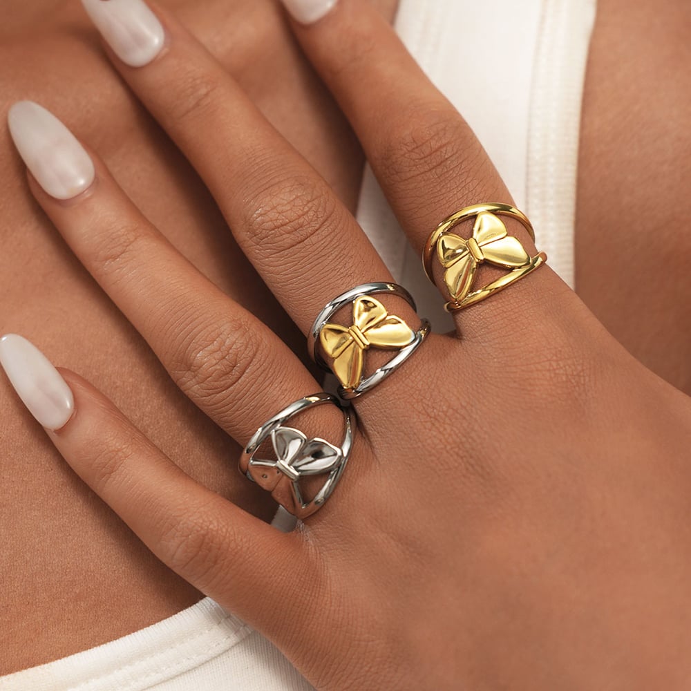 1 Piece Simple Series Casual Butterfly Stainless Steel   Gold Color  Minimalist Rings h5Picture7