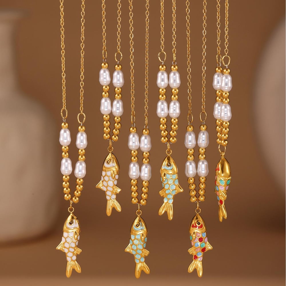 1 Piece Colorful Fish Stainless Steel Gold Color Women's Necklaces Sets h5Picture5