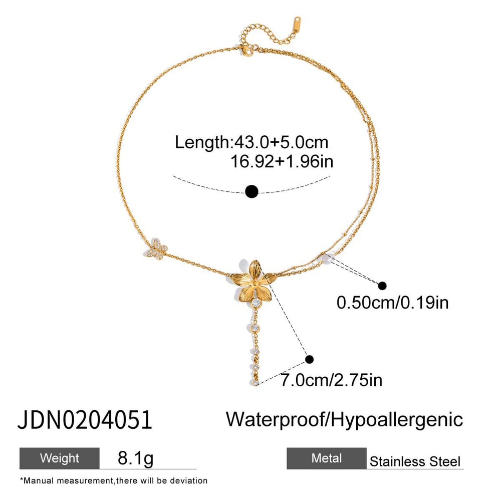 1 Piece Exquisite Flower Tassels Stainless Steel Gold Color Women's Pendant Necklaces h5Picture2