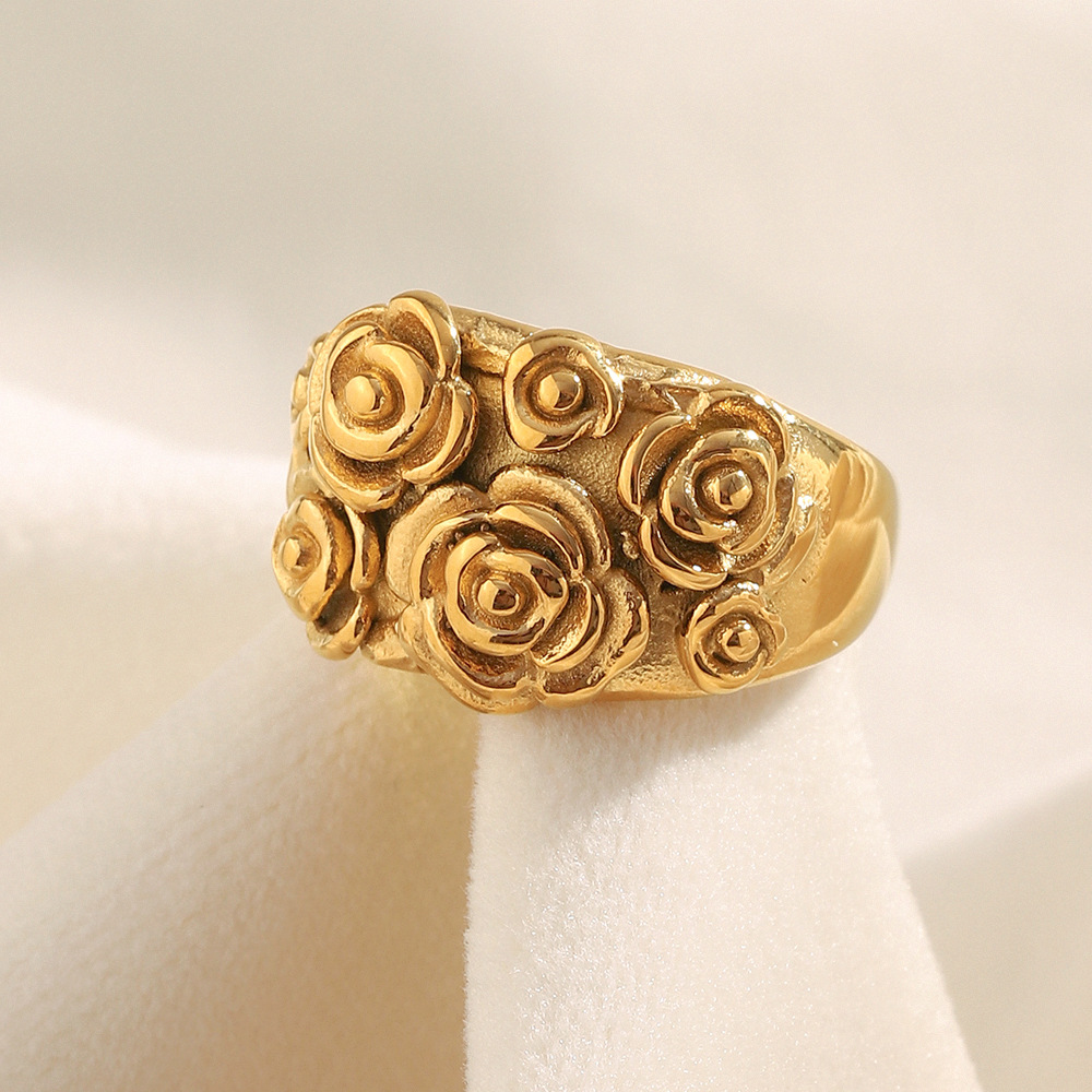 1 Piece Romantic Flower Stainless Steel Gold Color Statement Rings h5Picture3