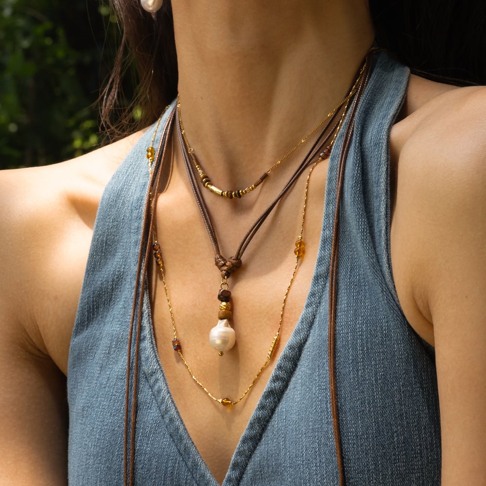 Retro Doğal Taşlı Altın Renkli Kolye Seti h5Resim3