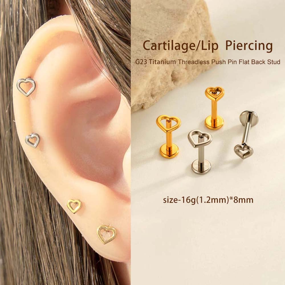 1 Piece Heart Titanium Alloy Gold Color Piercing Earring h5Picture4