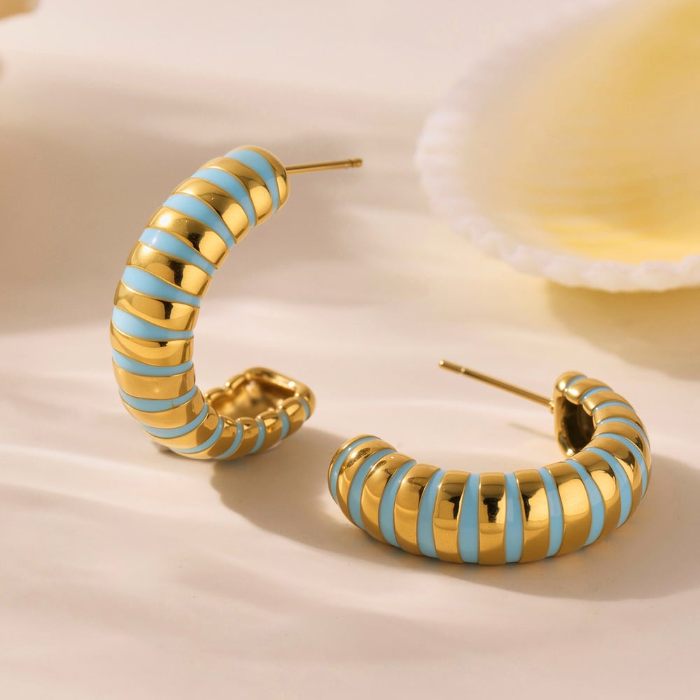 1 Çift Klasik Seri Düzensiz Şekil Paslanmaz Çelik Altın Rengi Kadın Halka Küpe h5Resim6