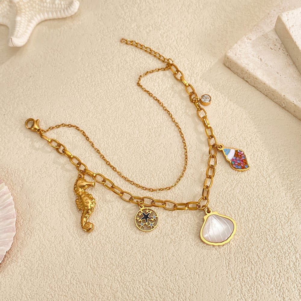 1 Stück Retro Muschel Edelstahl Goldfarben Charm Armband h5Bild5