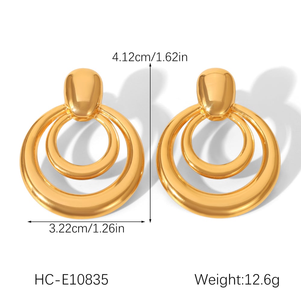 1 Pair Modern Circle Shape Stainless Steel Gold Color Women's Stud Earrings h5Picture2